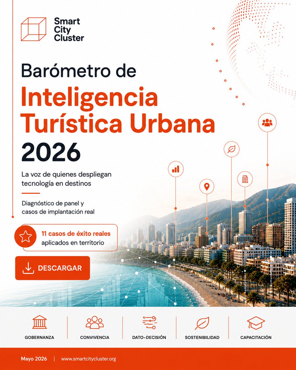 smartcityclust's tweet photo. 📊 El turismo inteligente mejora la experiencia del visitante, pero todavía tiene pendiente la convivencia con el residente.

Es una de las principales conclusiones del Barómetro de Inteligencia Turística Urbana 2026 publicado por Smart City Cluster. 👇 https://t.co/iGygjs9xwP