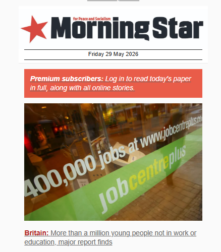 Labour4S's tweet photo. Reject the capitalist variants and receive a daily dose of socialism in your inbox. Sign up to the free Morning Star daily newsletter here: https://t.co/Gh9s9sImft https://t.co/FzNS4QOtfq