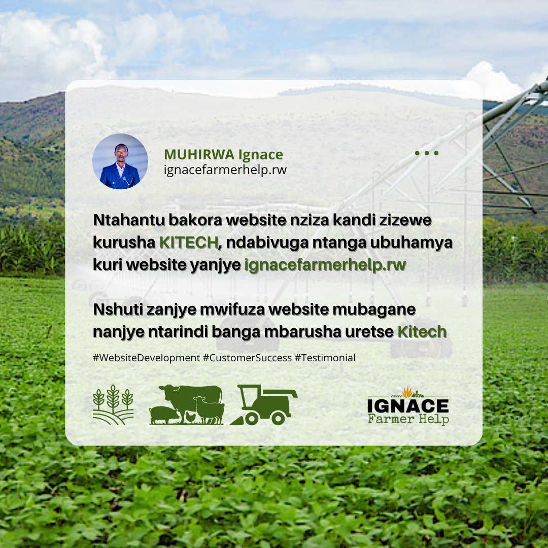 KitechRW's tweet photo. “Ntarindi banga mbarusha uretse Kitech” 🤫✨

When our clients double down on their satisfaction, we know we’ve done our job right! https://t.co/JJbLmy5z4F
a digital gateway empowering farmers across Rwanda with  tools, marketplaces, and support needed to maximize yields. 🌾🚜 https://t.co/QGdQj5AQc0