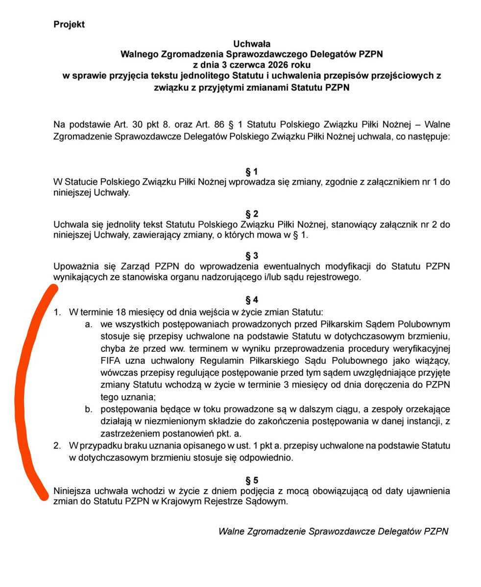 Mat_Stankiewicz's tweet photo. 🚨🚨🚨 ogłoszono projekt zmian w statucie PZPN. Federacja podejmuje kolejną próbę reformy Piłkarskiego Sądu Polubownego w celu dostosowania go do wymogów FIFA.  Bardzo budujące jest przygotowanie przepisów przejściowych. Walne zaplanowano na najbliższą środę 3 czerwca 2026👇 https://t.co/r8aGQ2hgDO