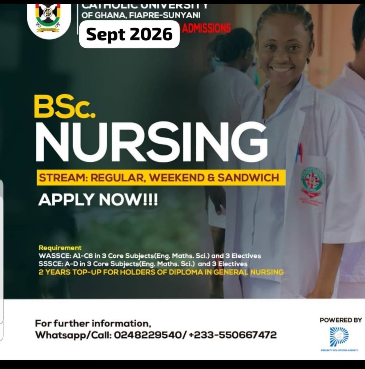 cug_src's tweet photo. 🎓 2026/2027 ADMISSIONS OPEN
📍 – Fiapre Campus
Applications are now available for suitably qualified applicants into various programmes for the 2026/2027 Academic Year.
✅ Admission Categories Available: • WASSCE Holders
• Diploma Holders (Top-Up Programmes) https://t.co/Xv2umkETts