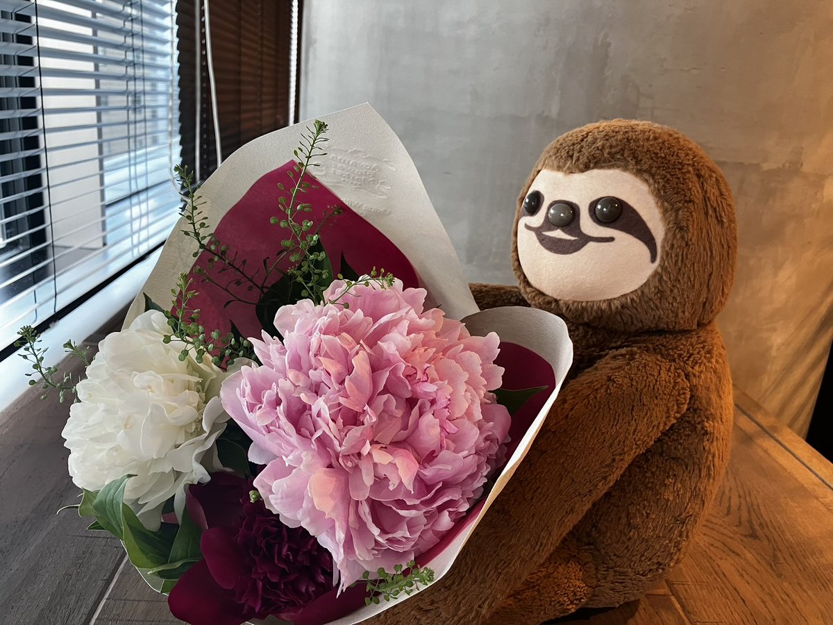 plusastage's tweet photo. あるふぁん最後の出社🦥🏢

きょうは、ぼくのさいごの出社の日だったぷら。

サプライズでお花をもらって、
とってもうりしかったぷら💐

いつもいっしょに公演をつくってくりたみんな、
ほんとにありがとぷら。

……なんだか、
ちょっぴりおセンチになったぼくぷら🐾🌟 https://t.co/NB6HtKzxQH