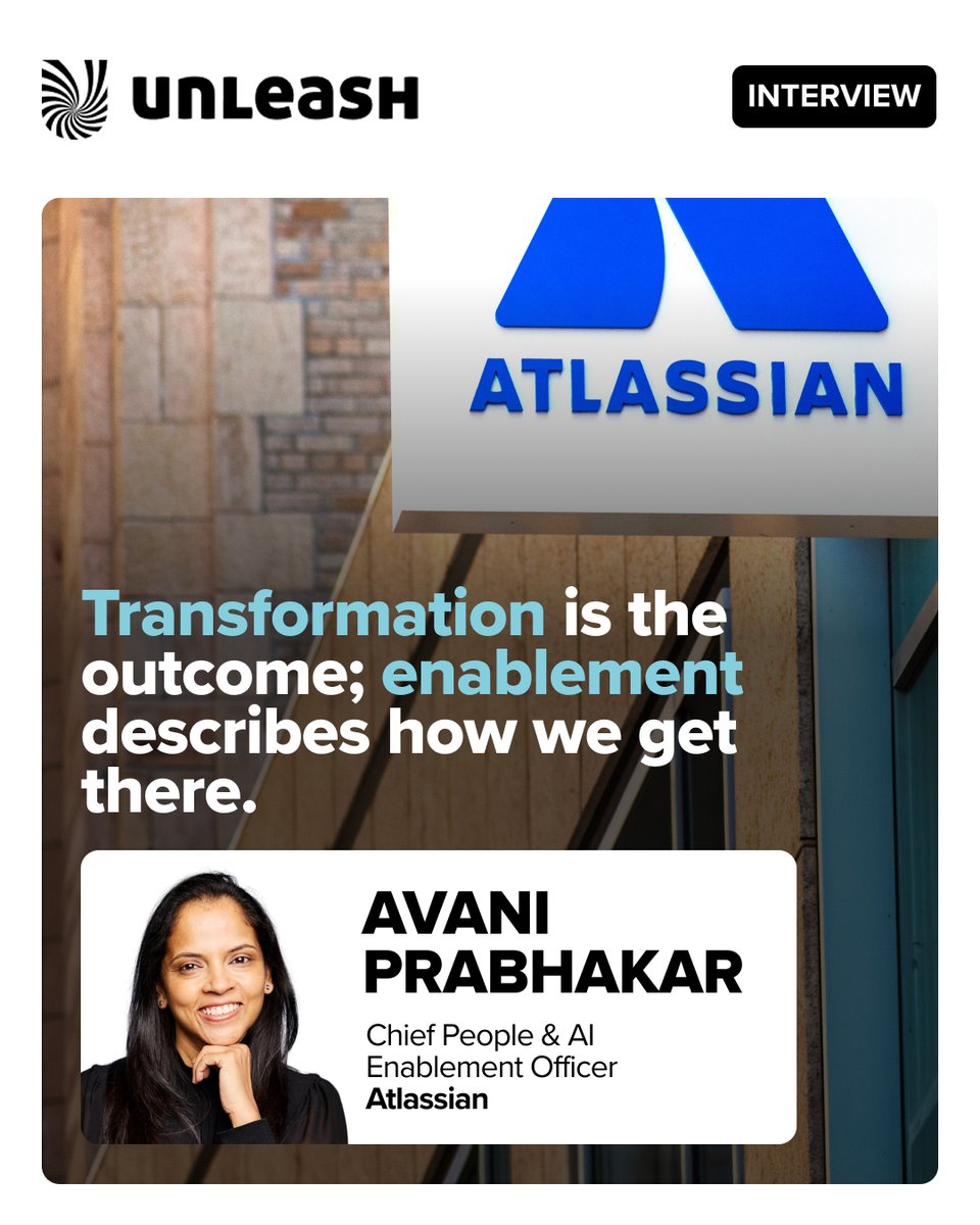 UNLEASHgroup's tweet photo. Atlassian says becoming AI-native starts with people. CPO Avani Prabhakar now leads AI enablement across a 3,500-person org — because culture and technology transformation can’t be separated. Read more: https://t.co/A1qj1aOeea https://t.co/MjHMxgL81q