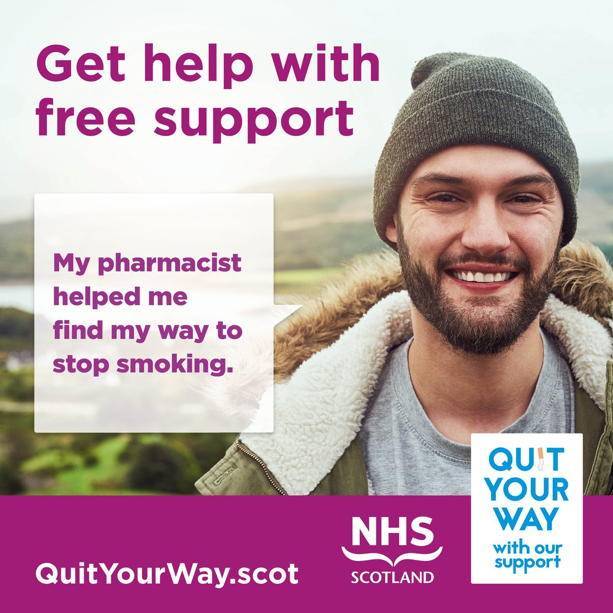 P_H_S_Official's tweet photo. As we approach #WorldNoTobaccoDay find a way to stop smoking that works for you.  

You can get support to Quit Your Way at your local pharmacy, including free one-to-one support and stop-smoking medication over a 12-week period.  

https://t.co/GzQ6J42wHK | 0800 84 84 84 https://t.co/dj6TMuEVz6