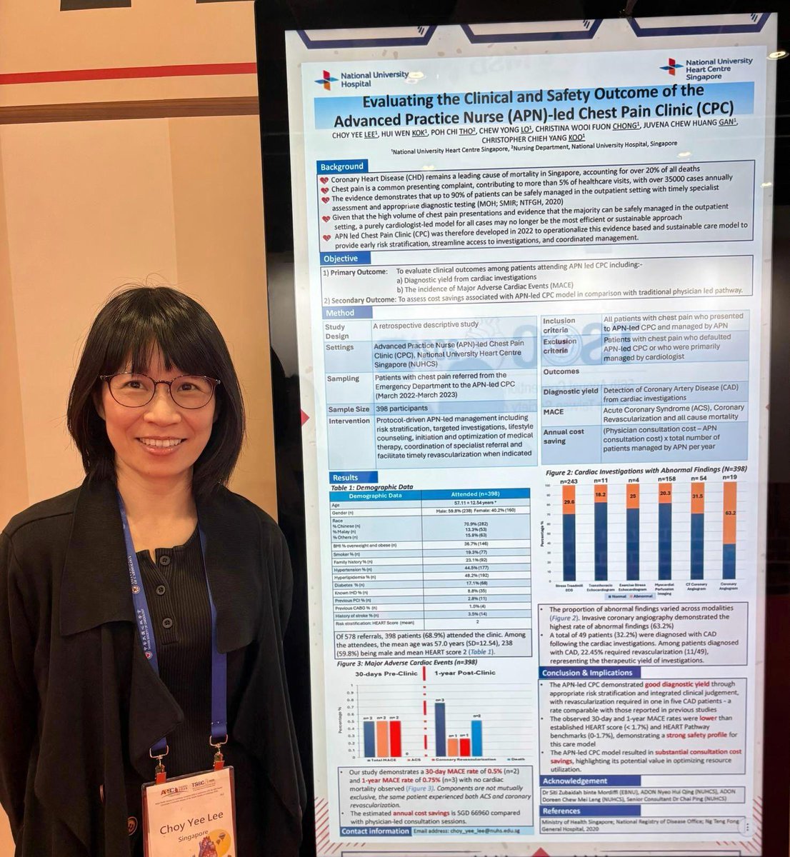 NUHCS's tweet photo. Ms Lee Choy Yee, Advanced Practice Nurse (APN), #NUHCS, &amp; team presented outcomes from the NUHCS APN-led Chest Pain Clinic at #APSC2026 in Taipei — highlighting its role in reducing unnecessary overnight hospital stays &amp; improving access to timely patient care ❤️
@apsc_office https://t.co/QeFokhHnh3