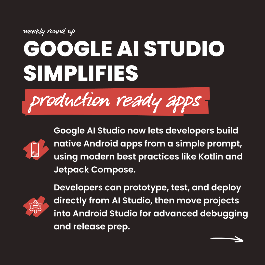 TheDistanceHQ's tweet photo. ✨ Happy Friday! It’s Weekly Round-Up time! ✨

This week we’re covering Google AI Studio’s new prompt-to-app Android builder, Apple’s latest pushback in the Epic Games App Store battle, and Gmail Live bringing conversational AI search to inboxes.

#WeeklyRoundUp #TechNews https://t.co/JAmFRLIJOT