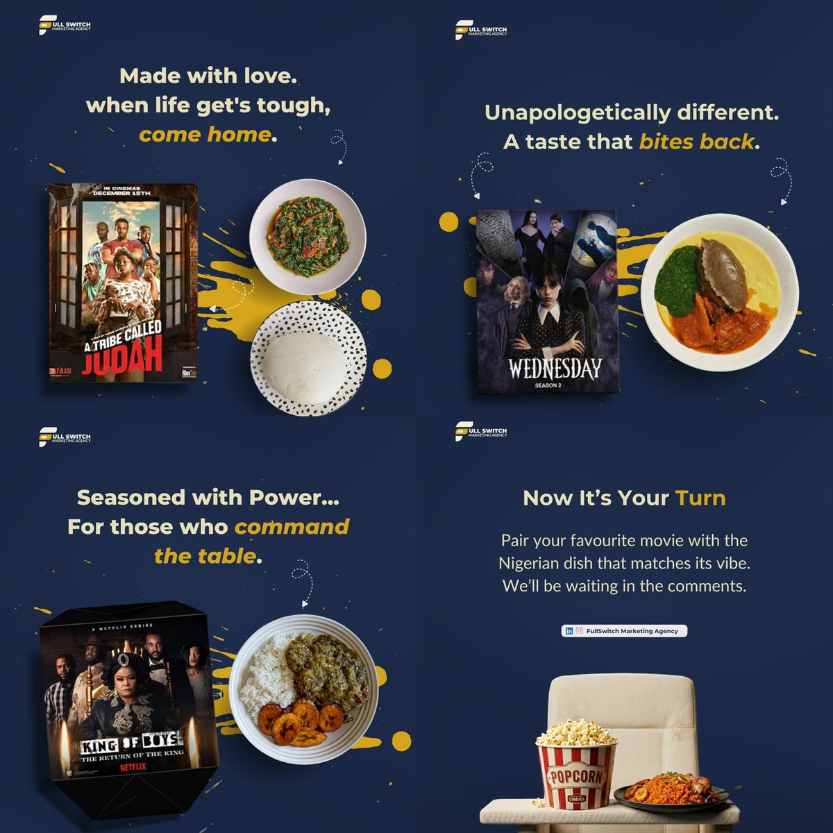 wearefullswitch's tweet photo. If movies were classic Nigerian dishes what would they taste like? 👀
We had fun matching movie vibes with Nigerian dishes, now it’s your turn. 😂
Pair your favourite movie with the Nigerian food that matches its energy in the comments.
#fullswitchagency #tgif #relatable https://t.co/1QNkNYnVwk
