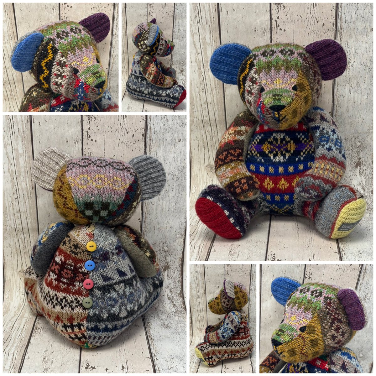 BurraBears's tweet photo. Friday Burra Bear FOR SALE:
'Hansie o’ Helidales' made from 10 different pieces of beautiful Fair Isle knitwear by the fabulous Jamiesons of Shetland
£135, price includes UK P&P
#burrabears #shetland #FairIsleFriday https://t.co/wx0YqOGHQU
