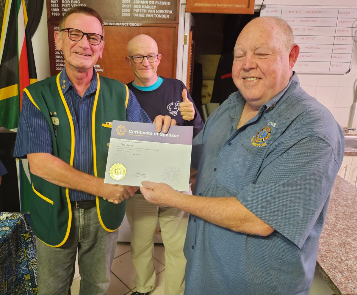 Sheppielions's tweet photo. During last night's Club Business meeting we welcomed David Hawes into our Lions family. David was sponsored by Lion Cyril Dupouy and officially inducted into Lions by Past Council Chairman Denis Meyer. 
#sheppielions #WeServe #NewMemberInduction #MembershipGrowth https://t.co/UXRL5JnQCO