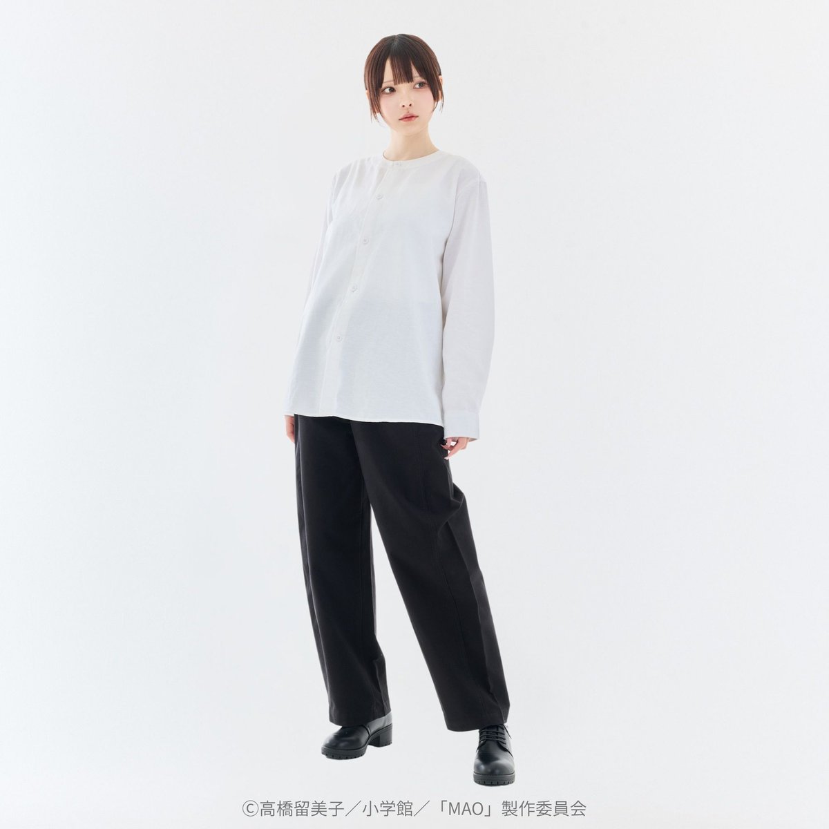 IncChord's tweet photo. TVアニメMAO　摩緒イメージノーカラーシャツ

劇中で主人公「摩緒」が着用しているシャツをイメージしたノーカラーシャツです。シンプルなデザインでパンツやスカートなど、様々なコーディネートに合わせていただけます。

https://t.co/OfWzUeRYZL
#アニメMAO https://t.co/BuQ8Kr21gw