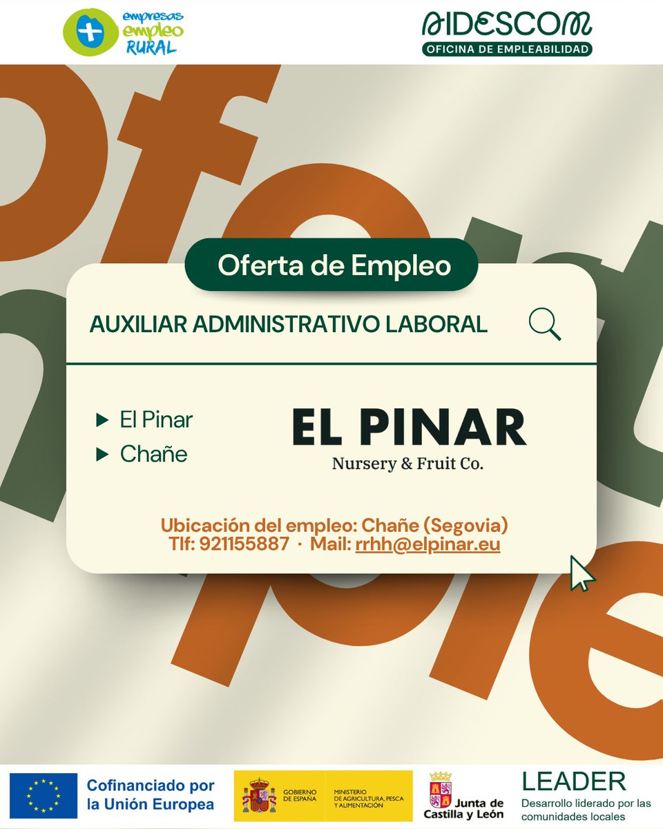 aidescom's tweet photo. Nueva oferta de empleo ‼️

🗣 Desde El Pinar buscan Auxiliar Administrativo Laboral en Chañe📍 

Todos los detalles de la oferta en las imágenes 🙌🏻

Tanto si eres un demandante de empleo como si necesitas personal para cubrir puestos vacantes... ¡Contáctanos y te ayudamos! 📞 https://t.co/GdeX7kuSVW