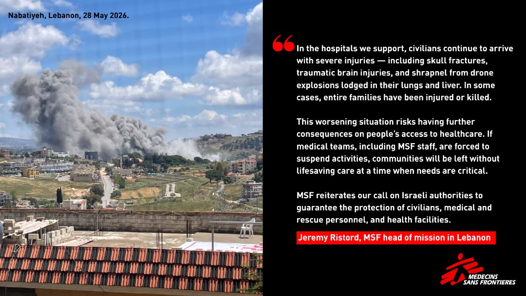 MSF's tweet photo. People, along with their access to healthcare, are being severely impacted by the deteriorating situation in southern Lebanon. Jeremy Ristord, our head of mission in Lebanon, explains ⬇️ https://t.co/EhHCCQ5fBA