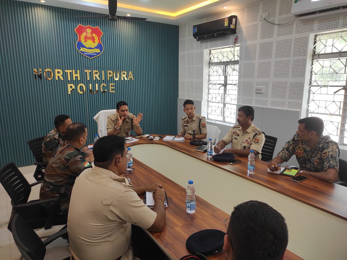 tp_north's tweet photo. A District-Level Operational Group and NCORD meeting was held on 29.05.2026 at the SP Office Conference Hall, North Tripura, under the chairmanship of SP North, CO. 13th Bn TSR, Officers from District Police, SB, BSF, TSR,Intelligence agencies and other stakeholders attended. https://t.co/JacC4sVLNP