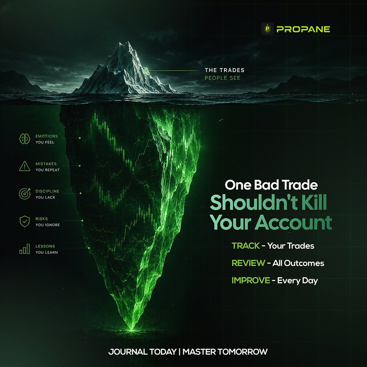 trypropane_'s tweet photo. Most traders only show the wins above the surface.

The real battle is underneath — emotions, discipline, mistakes, risk management, and lessons learned.

One bad trade shouldn’t destroy your future.

Journal today. Master tomorrow. https://t.co/O97AXivC0R