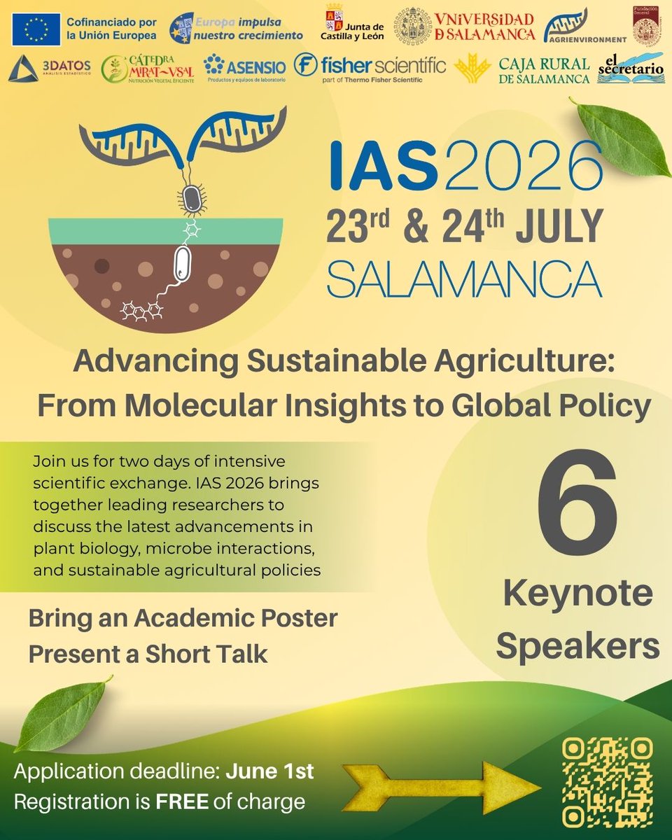 AgriEnvironCyL's tweet photo. Welcome to our new sponsor: @ElSecretarioSL! 🤝✨

Their support helps fund the "Best Talk in a Session Award" where you can win monetary prizes! 🏆💰 and keep #IAS2026 free of charge

⚠️LAST CHANCE: Abstract deadline is this Monday, June 1st!⏳

🔗 https://t.co/5ORPpe5RWm https://t.co/zrMZjNJBQo