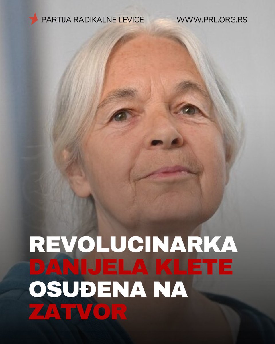 PRLevice's tweet photo. Revolucionarka Danijela Klete je osuđena na 13 godina zatvora!

Drugarica Danijela Klete iz Nemačke, pripadnica bivše organizacije levičarskog antikapitalističkog otpora "Frakcije Crvene Armije" osuđena je zbog učešća u pljačkama koje je ova organizacija sprovodila,... https://t.co/EqrxgxomCf