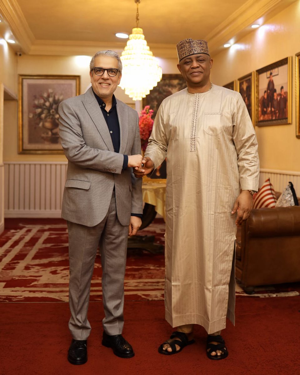 realFFK's tweet photo. Honored to have received His Excellency Ambassador Gholamreza Mahdavi Raja, the Iranian Ambassador to Nigeria and my friend and brother Mr. Abu Ibrahim Ramzy, the leader of the Palestinian community in Nigeria, for dinner in my home. 

We had a fruitful and productive discussion about international affairs, the peaceful resolution of complex internation conflicts and the importanceof diplomacy. 

I thank them both for honoring my home with their highly esteemed prescence.