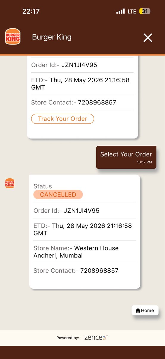 faryadmalikk's tweet photo. @burgerkingindia my order got cancelled because of rider unavailability and my refund of 218 rs for order no. JZN1JI4V95
I want my refund asap !
UPI transaction ID : 651490716680
Order placed via burger king app on 28th may 8:32pm by username : Faryad 
Please refund asap https://t.co/XOSoVeAG89
