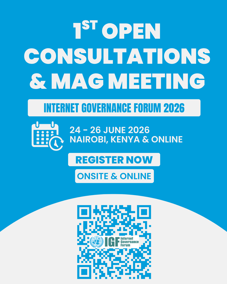 intgovforum's tweet photo. The First IGF 2026 Open Consultations &amp; MAG Meeting will be held on 24–26 June 2026 in Nairobi, Kenya &amp; Online.

This meeting of the IGF will bring together stakeholders from all regions and sectors to kick off the 2026 preparatory process.

Register here: https://t.co/VGhXfUhjfG https://t.co/yb3NR2jRah