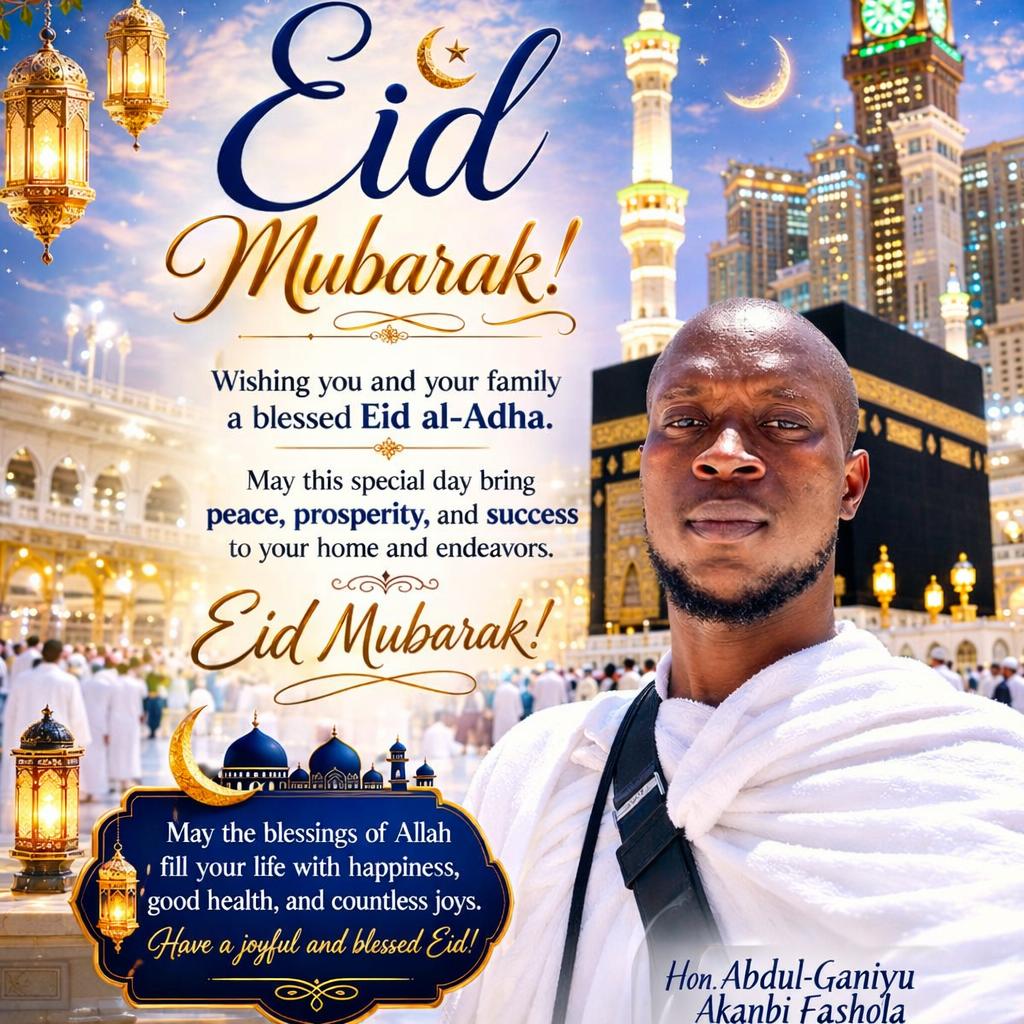 GeniusGaniyu's tweet photo. As we celebrate Eid, let us embrace the true essence of the occasion, a time of spiritual renewal, sacrifice, compassion, and unbreakable unity. Eid reminds us to share with the less privileged, forgive one another and strengthen family bonds. God bless the Fed. Rep. of Nigeria. https://t.co/DjSNPsMxbW