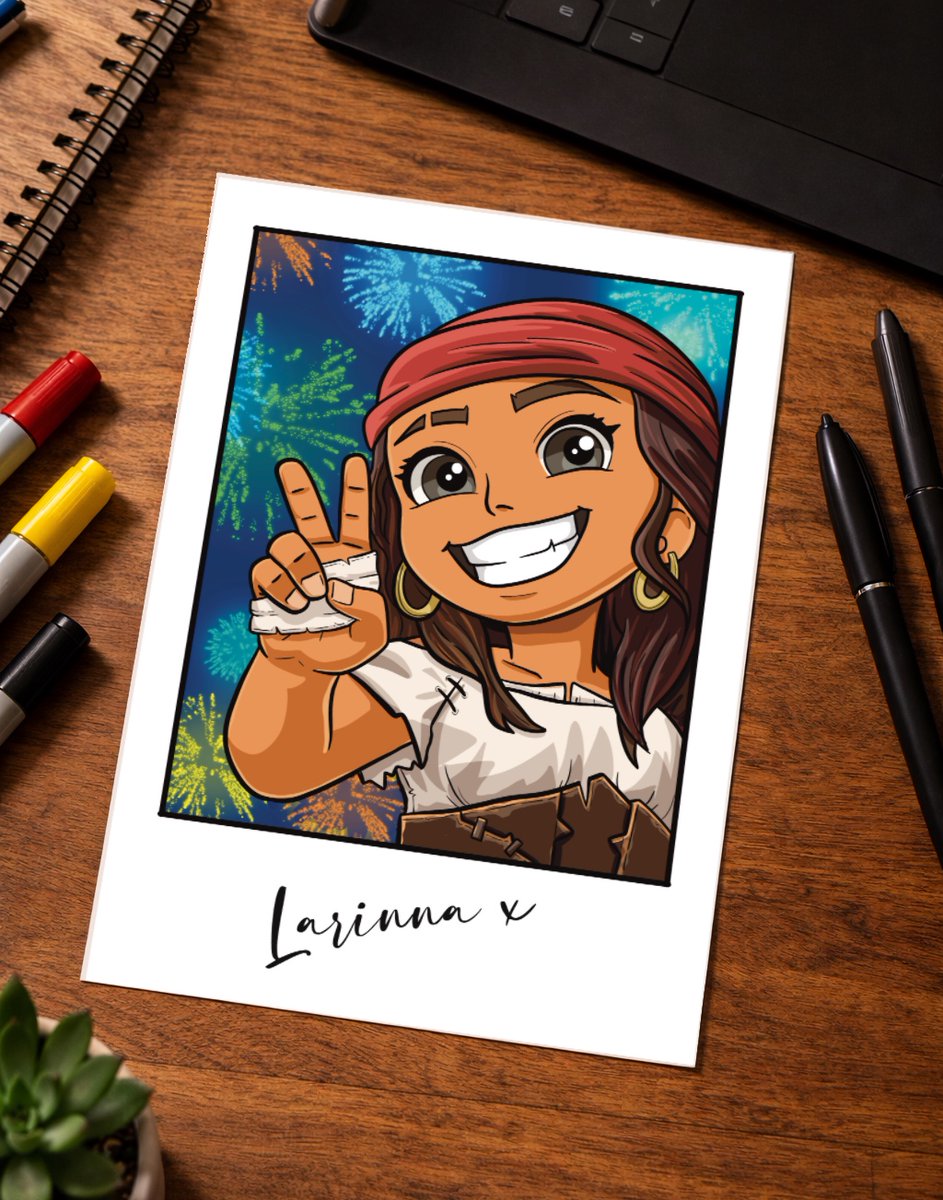ColourMeFun's tweet photo. Caught Larinna mid-selfie✌️

One washed-up Polaroid camera later &amp; suddenly the they're taking selfies like they’ve been doing it for years.

Larinna throwing up a peace sign - equal parts confident &amp; completely unfussed.

Launching first at SOTFest.

#SeaOfThieves #BeMorePirate https://t.co/bVZGYnV0Kb