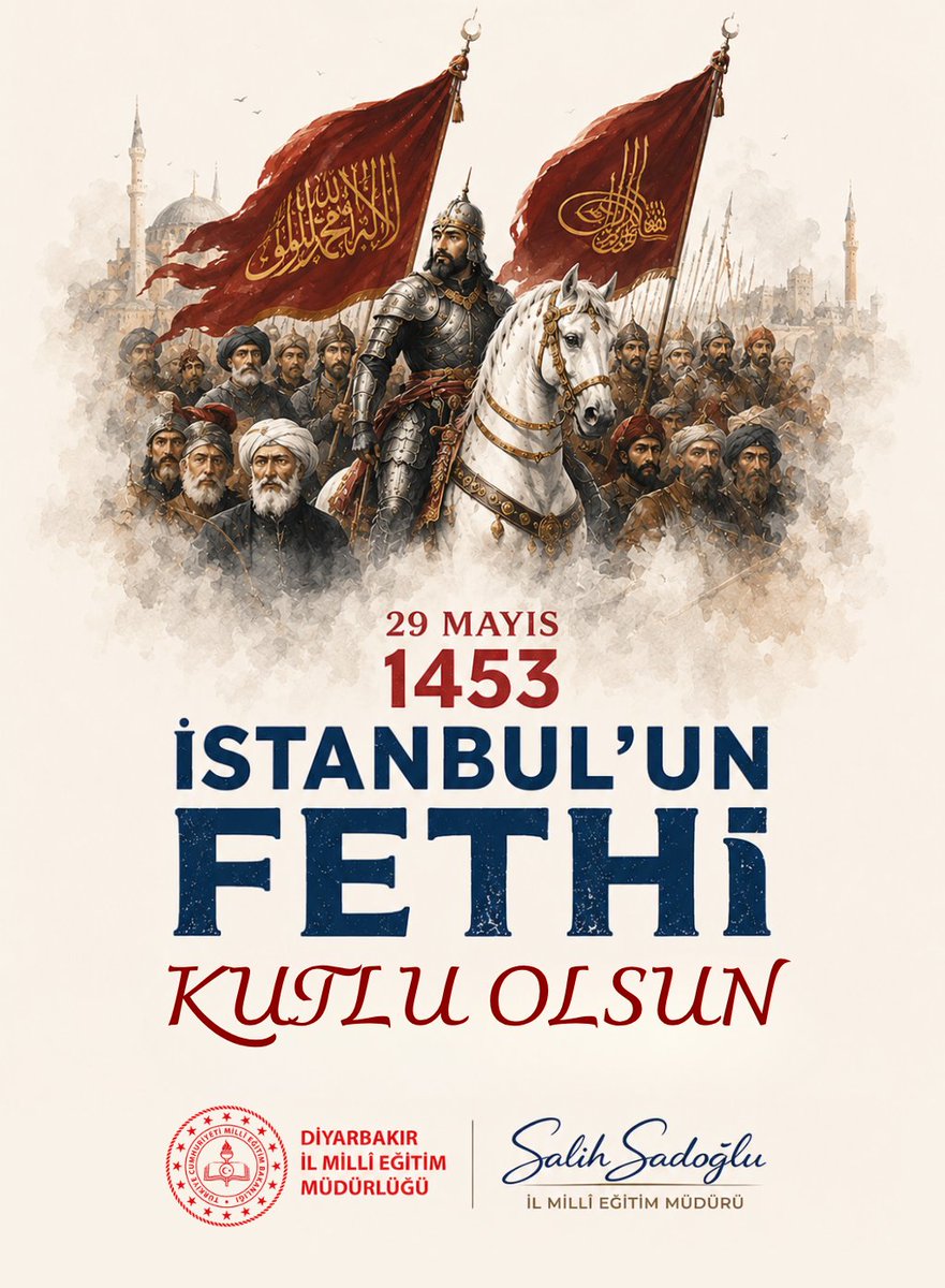 Diyarbakirmem's tweet photo. İstanbul’un Fethi’nin 573. Yıl Dönümü Kutlu Olsun

🏰 573 yıl önce azim ve kararlılıkla fethedilen İstanbul; bugün de medeniyetimizin en önemli sembollerinden biri olmaya devam ediyor.

İstanbul’un Fethi’nin 573. yıl dönümünde Fatih Sultan Mehmet Han’ı ve fethin mimarlarını saygı, minnet ve rahmetle anıyoruz.

@tcmeb @Yusuf__Tekin
@vali_zorluoglu @sadoglu_salih