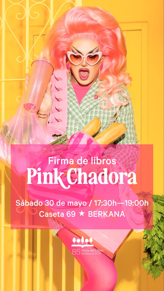 PinkChadora's tweet photo. Mañana estaré firmando en la Feria del Libro de Madrid @FLMadrid caseta 69 @libreberkana 💖🍴 #ComeComoDiosManda https://t.co/bfqqq8dQKH