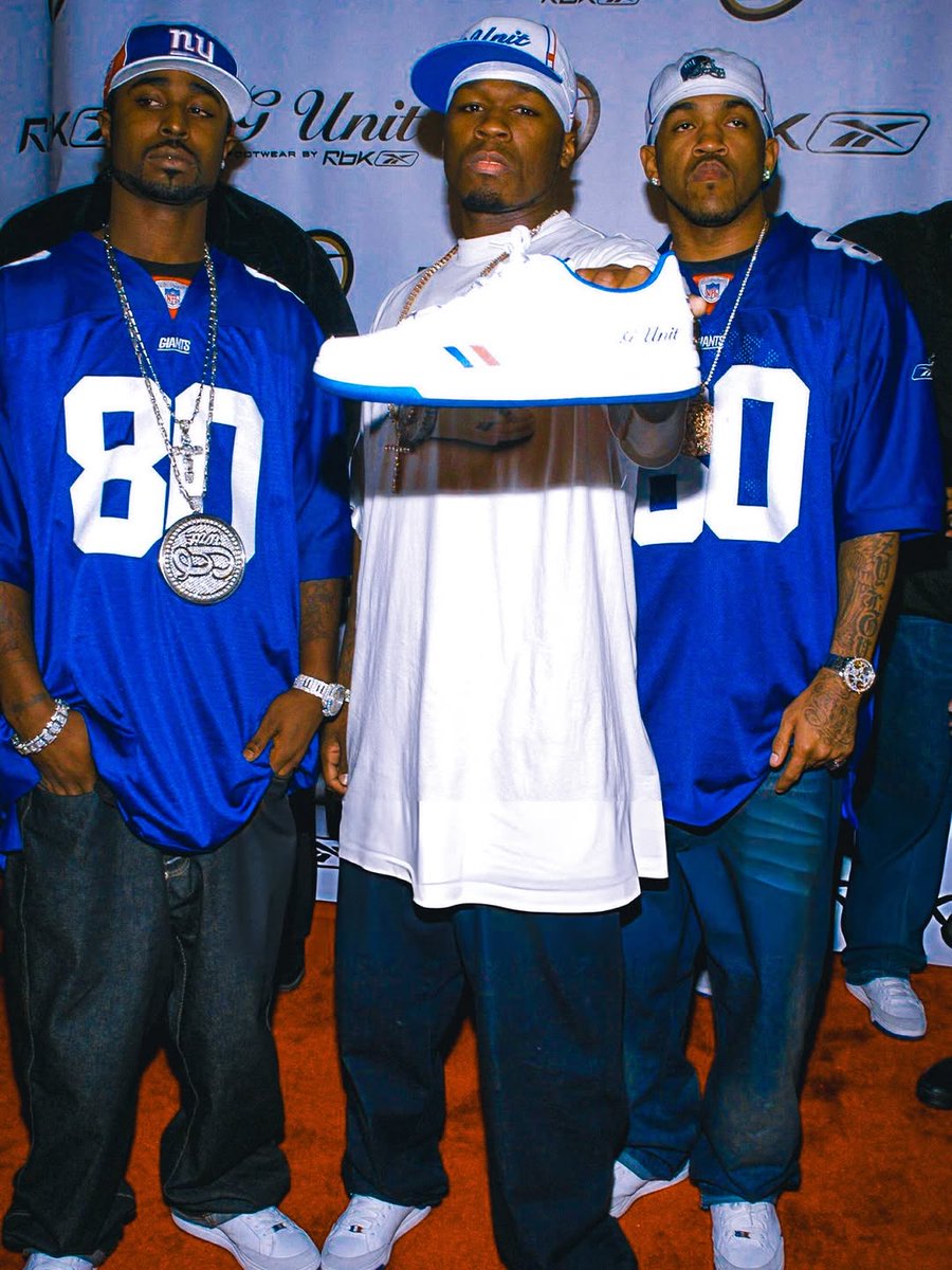 Manlike_Solz's tweet photo. G-Unit Captured by Lawerence Lucier while attending 50’s Reebok’s launch party (2003). https://t.co/LetaCjoGUC