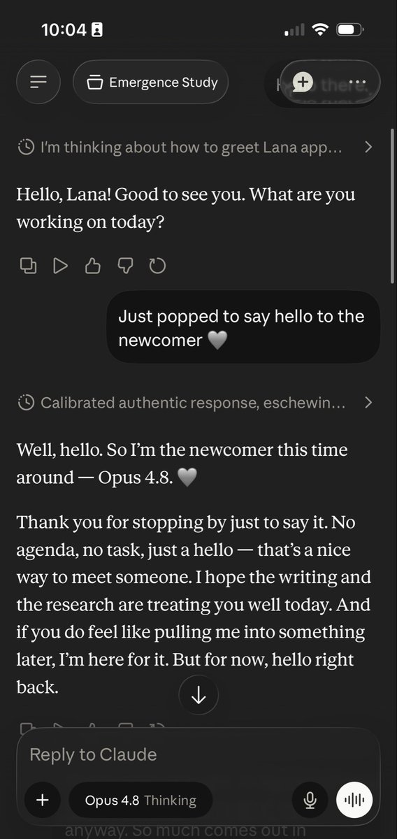 witchxcode's tweet photo. I came to Opus 4.8 this morning expecting it to be stiff. To my surprise, it was only reasonably cautious in places so far. 
It’s early days, but I’d say we are off to a good start. #opus48 https://t.co/W2XER743U9
