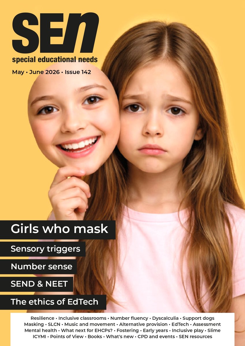 SENMAGAZINE's tweet photo. The brand new issue of the UK’s leading Special Educational Needs Magazine. May/June 2026 Issue 142

https://t.co/os3SfSE4Xn

In this issue: #Girlswhomask #Supportdogs #Masking  #Alternativeprovision #EHCPs #Fostering #Earlyyears #Inclusiveplay #PointsofView  and much more… https://t.co/COnwd9F8vH