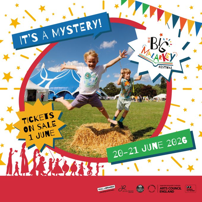 hull_libraries's tweet photo. Our big news this week for @bbcburnsy's to-do list is 
that Big Malarkey tickets go on sale Monday 1st June! This year's theme is "It's a mystery" The festival is on 20th &amp; 21st June &amp; the programme is online now  https://t.co/WtuCStB2Kj https://t.co/zwPKdQaXBm