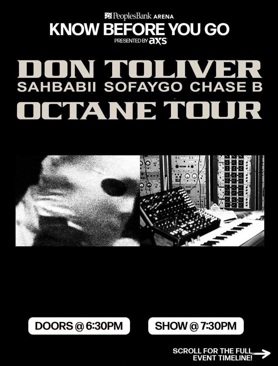 hot937's tweet photo. 🚨 KNOW BEFORE YOU GO: DON TOLIVER TONIGHT 🚨

Hartford, it's time! The OCTANE TOUR takes over PeoplesBank Arena tonight featuring Don Toliver, SahBabii, SoFaygo &amp; Chase B 🔥

🕛 Box Office Opens: 12:00 PM
🚪 Doors Open: 6:30 PM
🎤 Show Starts: 7:30 PM https://t.co/mQUVKu5Evs