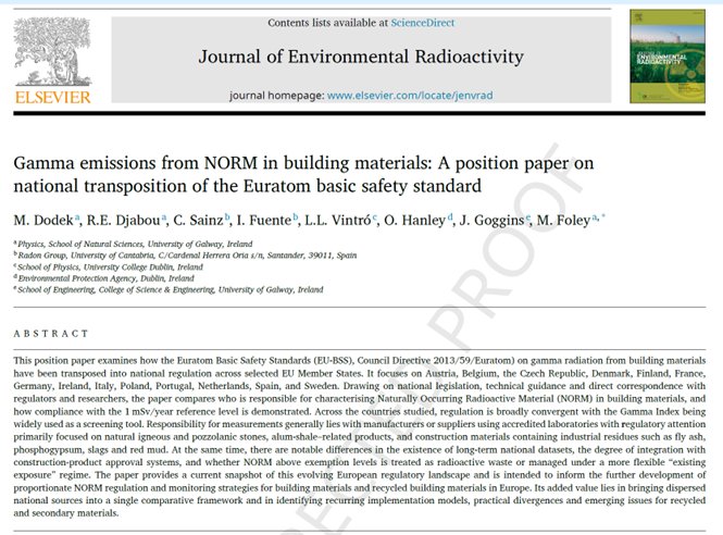Mark__Foley's tweet photo. Congrats to @PhysicsUofG  researcher, @SNSUniofGalway Matt Dodek 1st author on the recent dissemination of the @EPAIreland NORM-BMI project. Co-authored with @GogginsJamie  UCD/EPA colleagues and @GrupoRadon @unican .
@EPAResearchNews 
@Galway_Research https://t.co/g6SIL30IQZ