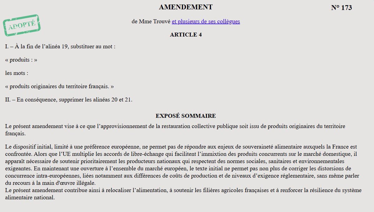 MathildeHignet's tweet photo. La France doit soutenir les filières agricoles françaises grâce à la commande publique.
✅ Nous avons adopté l'approvisionnement 100% français dans la restauration collective publique, sauf en cas d'absence d'offre !
#PJLUA https://t.co/ST8MsLFV66