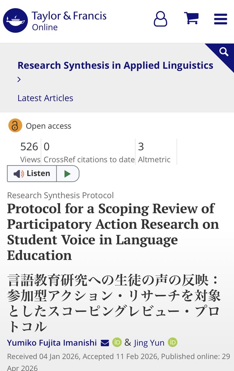 libertybeauty8's tweet photo. One month since our protocol publication—526 views so far 🎉
Thanks so much for reading!
プロトコル公開から1ヶ月で526 viewsでした🎉読んでくれた方ありがとうございます！まだの方はこちら👇

https://t.co/9Que4KalCD

#scopingreview #childright #education #Englishteaching #studentvoice https://t.co/BqMYagoDCH