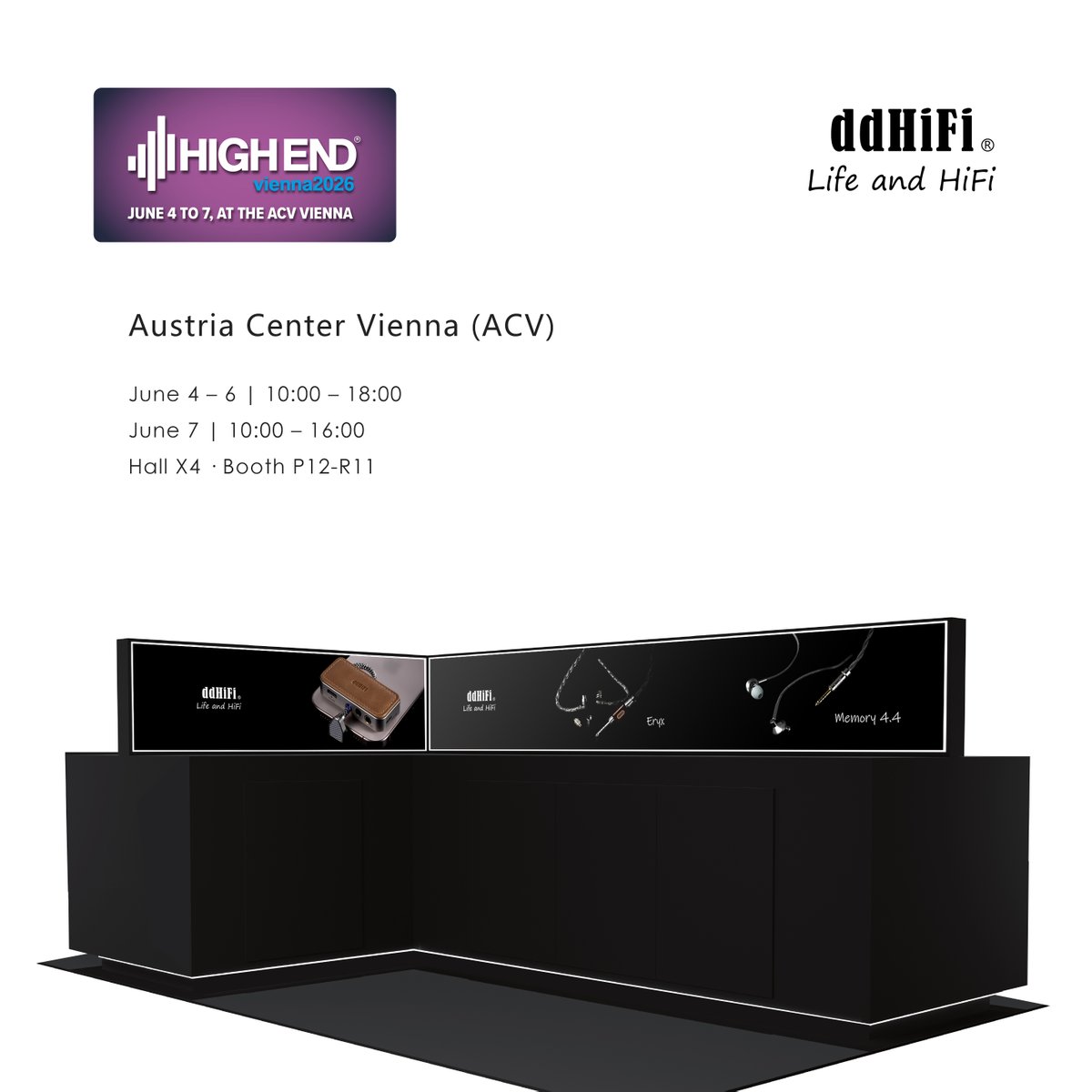 ddhifi_com's tweet photo. 「Exhibition Preview」Returning to Europe, Debut in Vienna | ddHiFi at High End Vienna 2026

As a benchmark event in the global high-end audio sector, the High End Show has a history spanning more than four decades. It stands as an elite platform for leading industry trends, unveiling innovative products and linking partners worldwide. In 2026, this world-famous exhibition moves from Munich to Vienna, Austria, opening a brand-new chapter.

Exhibition Schedule
June 4 – June 6: 10:00 – 18:00
June 7: 10:00 – 16:00

Venue
Austria Center Vienna (ACV), Vienna, Austria

Booth Information
Hall X4, Booth P12-R11

Following our participation in CanJam London last year, we are delighted to return to Europe. This also marks ddHiFi's debut at the prestigious High End Show. We have made thorough preparations for this occasion. Our booth will present our full product range, featuring classic bestsellers popular throughout Europe, alongside a series of brand-new 2026 releases. We warmly welcome you to visit and experience our outstanding sound performance on site.

Let's connect through music this early summer in Vienna! Come to enjoy premium audio, exchange insights and discuss potential cooperation.
