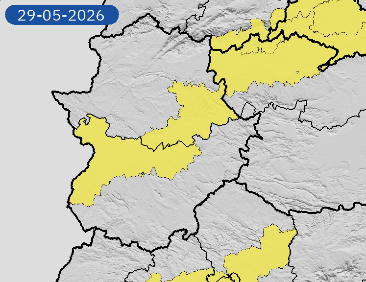 AEMET_Ext's tweet photo. 29/05 11:18 AVISOS HOY Y MAÑANA | Extremadura: temperaturas máximas. Nivel máximo de aviso: amarillo.
Actualizaciones en https://t.co/MeTG4t3dGR https://t.co/P6gwONRdH0