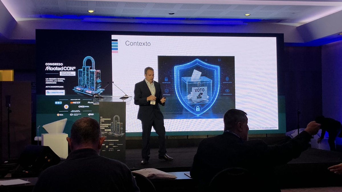 IZERTIS's tweet photo. 🔐 El mensaje en la charla en #STICDOMINICANA de Juan Luis García, Lead of Cybersecurity Business Development en #Izertis, es claro: “En un evento de la transcendencia de unos comicios electorales, la ciberseguridad es parte de la ecuación”. Más info: https://t.co/aFxerPpwD3 https://t.co/ls782y1qJG