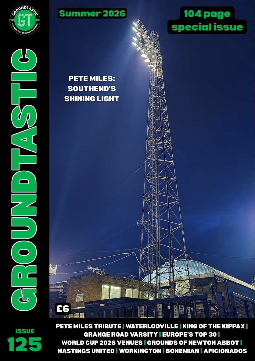 Groundtastic's tweet photo. In the Summer 2026 issue of Groundtastic (GT125) we take an in depth look at Cambridge University's historic Grange Road ground, the venue for this year's inter-varsity football matches.  Order here: https://t.co/pAYn9j1FkL https://t.co/YTMnuHgpJ9
