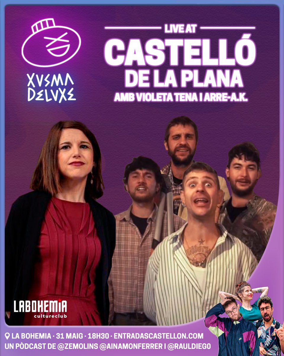 xusmadeluxe's tweet photo. 😈 CASTELLÓ DE LA PLANA

diumenge 31 de maig gravarem dos nous episodis amb @violetatena i Arre-A.K. com a convidades!!!!
🗓 31/05 a les 18h30 - portes a les 18h
📍 La Bohemia (Carrer Ciscar, 14)
🎟️ entrades en https://t.co/KAqXP5rjEF https://t.co/ZUkPKp2ycY