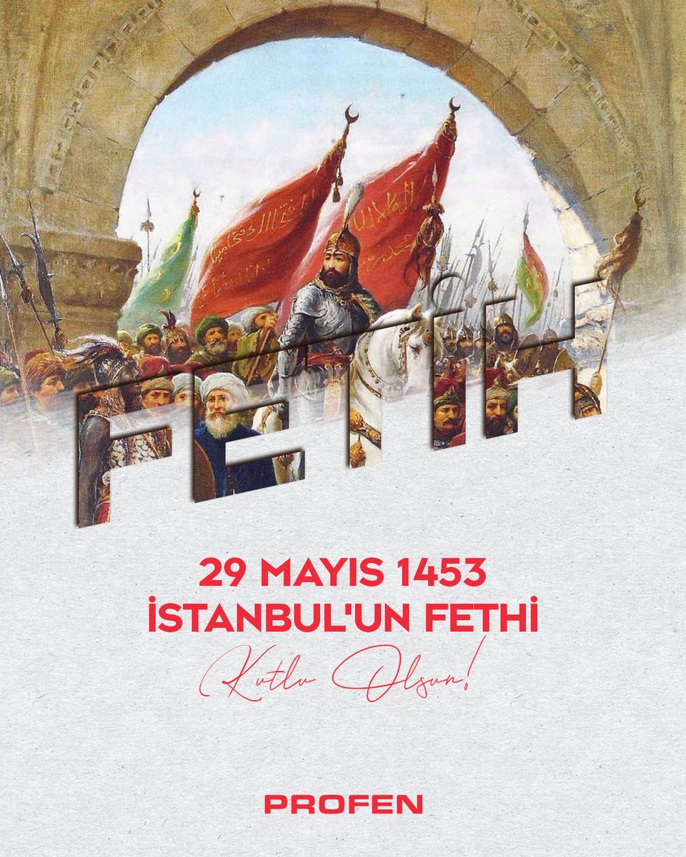 profentech's tweet photo. Fatih Sultan Mehmet Han’ın bizlere mirası olan İstanbul’un Fethi’nin 573. yıl dönümünü gururla kutluyoruz.
Ezberleri bozan bu büyük stratejinin öncüsü Fatih Sultan Mehmet Han’ı ve aziz şehitlerimizi saygı, rahmet ve minnetle anıyoruz. 🇹🇷
#PROFEN #29Mayıs1453 https://t.co/klE4kjIIZS
