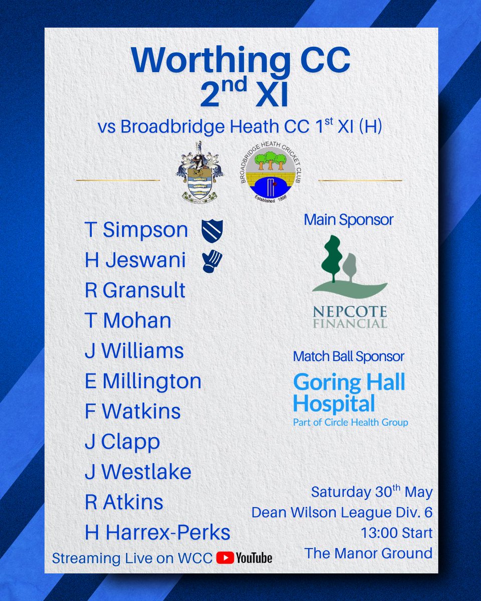 worthingcc's tweet photo. It’s Friday which means our weekend is sliding into view! 2s, 4s and the Sunday XI at home, 1s head to Bexhill and the 3s to Storrington. That means plenty of cricket and plenty of points to be had, we think these are the teams to get those points! 🏏 #cricket #worthingcc #teams https://t.co/pX8HaRbCC0