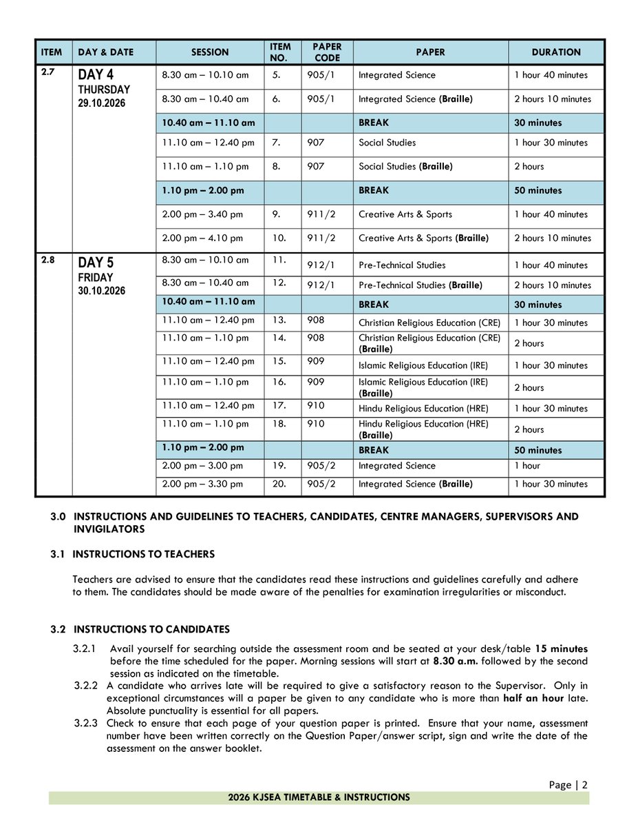 msatuitionitsch's tweet photo. The first KJSEA exams were conducted in 2025.
KJSEA (Kenya Junior School Assessment) is the national assessment taken by Grade 9 learners as they transition to Senior School (Grade 10) under the CBE system. Below is the KJSEA 2026 examination timetable https://t.co/kxMk6Ec1ZN