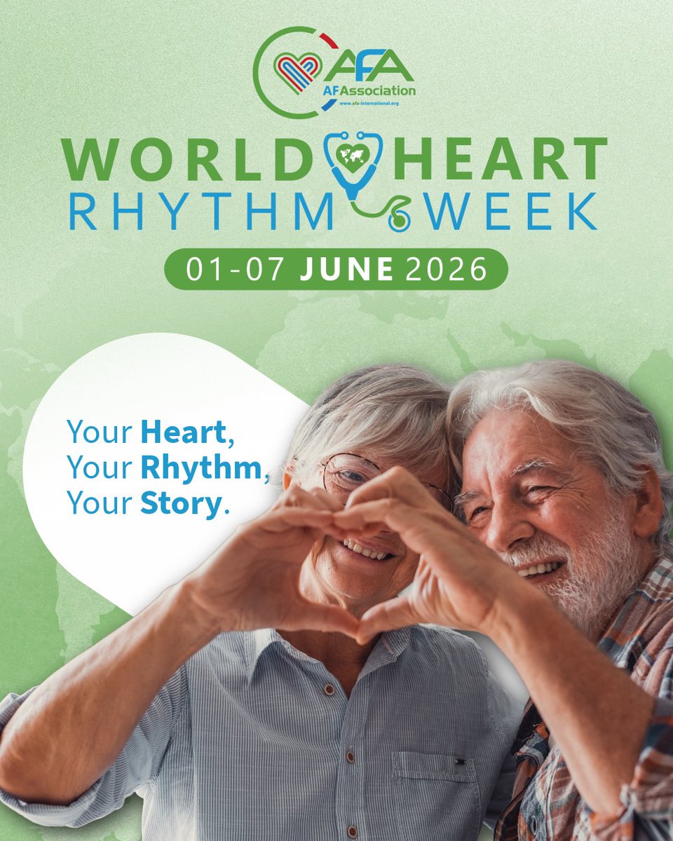 AtrialFibUK's tweet photo. World Heart Rhythm Week 2026 begins today! Millions worldwide live with arrhythmias like #AtrialFibrillation, impacting quality of life and risk of AF-related stroke. This #WHRW2026, we are amplifying patient voices to improve awareness and care. 🔗 https://t.co/Qh2dwjf7Us https://t.co/9j4OhoFx2N
