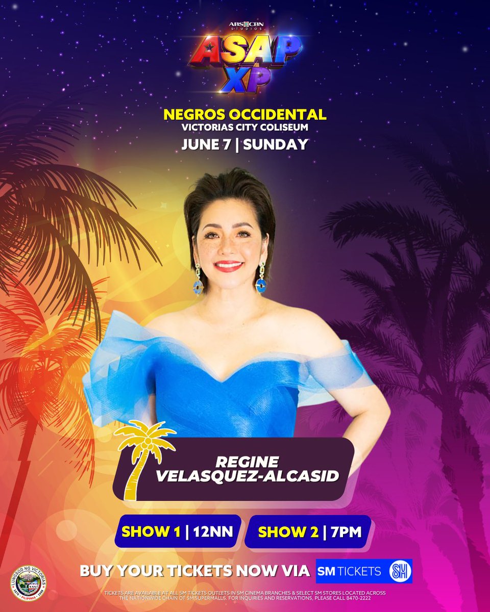 ASAPOfficial's tweet photo. Mga Kapamilya palapit na palapit na tayo sa exciting part! Parami na ng parami ang handang makisaya sa ultimate concert experience sa Visayas!  You asked for it and now, we're giving it to you! 🤩

Our Asia’s Songbird Regine Velasquez-Alcasid is ready to perform for you in SHOW 1 and SHOW 2 sa ASAP XP! 🥳

Dal-a ang inyo pamilya kag mga abyan sa June 7, Linggo sa Victorias City Coliseum! ✅

Magbakal sang imo tiket paagi sa SM Tickets! 👇🏻

SHOW 1 | 12NN
https://t.co/nkXEzmwDuP

SHOW 2 | 7PM
https://t.co/egZYXNU4jt

#ASAPXP
