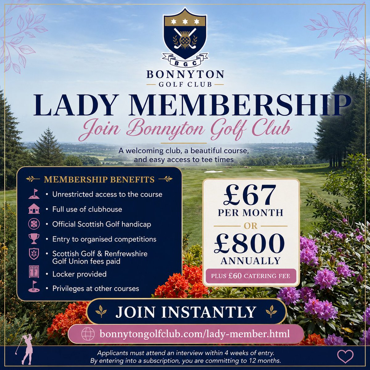 BonnytonGC's tweet photo. 🌸⛳ Lady Membership at Bonnyton Golf Club ⛳🌸

Enjoy full membership at Bonnyton Golf Club with a beautiful course, welcoming clubhouse and easy access to tee times.

Join instantly online today 👇
https://t.co/ELjSJvGPE7

💗 Come and be part of Bonnyton Golf Club. https://t.co/JX5YXmn1nt