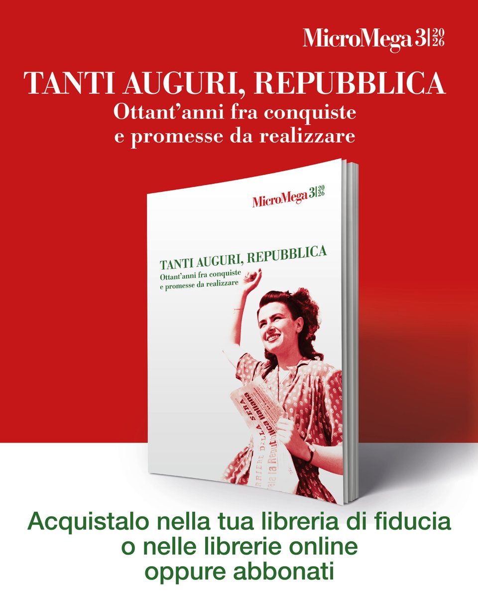 _MicroMega_'s tweet photo. “Tanti auguri, Repubblica”. Il volume 3/2026 di MicroMega.

A ottant’anni di distanza, MicroMega torna sul referendum del 2-3 giugno 1946 per misurare quanto è stato fatto e quanto resta ancora da fare. https://t.co/S3LldLDuUL