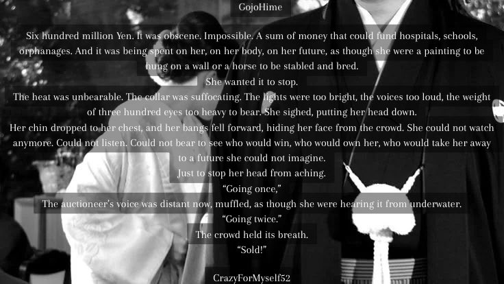 CrazyForYou52's tweet photo. #gojohime 

Never Let Me Go

. GojoHime/ GoUta Fic
. ABO
. E
. 1/30 Chapter

Summary: 

When Gojo Satoru is sealed, the higher-ups, waste no time in seizing control, by having an underground auction.
And among the captives is Iori Utahime. https://t.co/Ckk410bBf7
