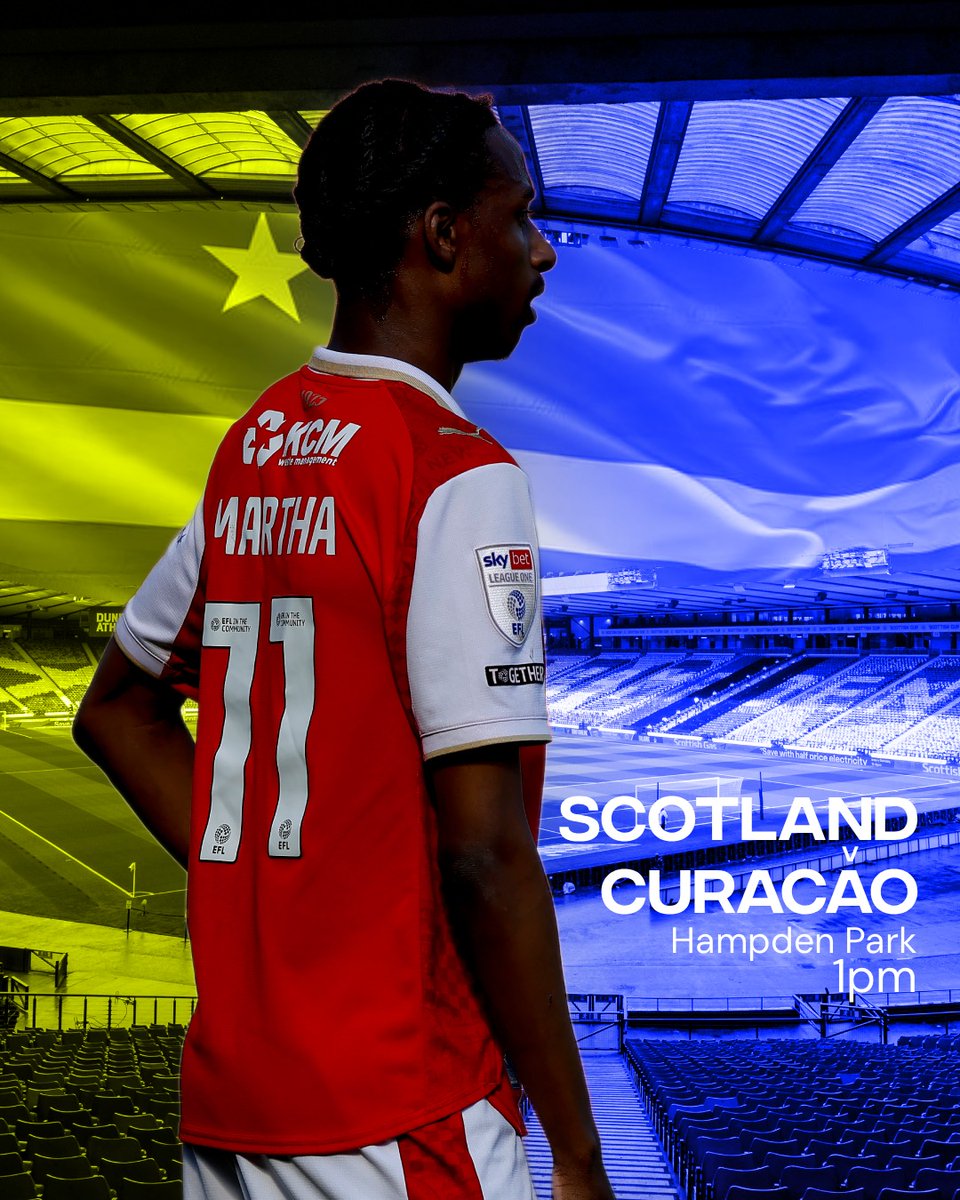 RotherhamUnited's tweet photo. Ar'Jany Martha is set to be involved in Curacao's final fixture before their World Cup campaign against Scotland this afternoon at Hampden, live on BBC One Scotland! 📺

#RUFC