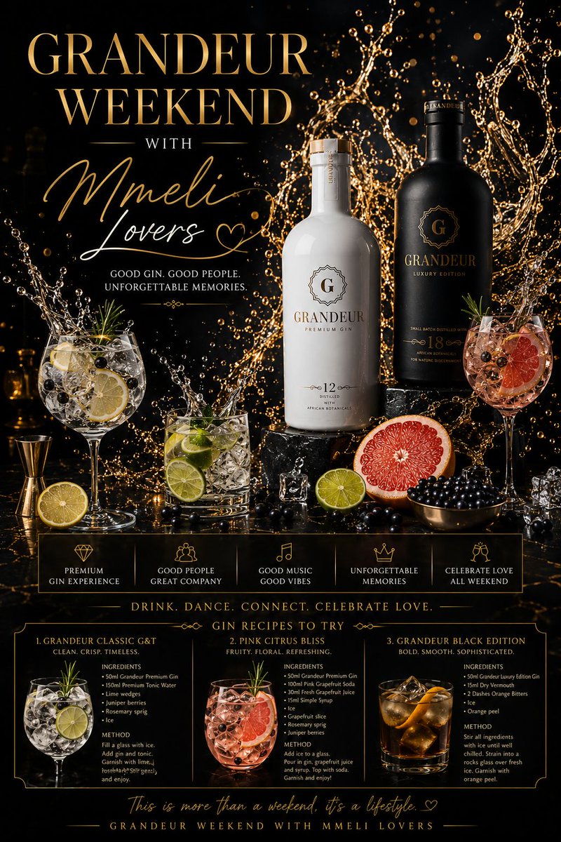 ReignMorgan3's tweet photo. Don't miss this.
Remember to tag @mmeliofficial
&amp; @grandeuriz

There is a price 🕺🕺

Let's have a to fun weekend with our champ 🔥✨🕺

GRANDEUR FRIDAY WITH MMELI
ADVOCATES SIPS GRANDEURGIN
A GRANDEUR EXPERIENCE 

#MmeliKhumalo
#GrandeurGinxMmeli https://t.co/VAz8iIG4aX